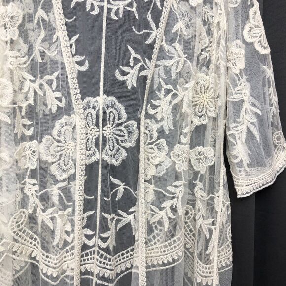 Lane Bryant Size 22/24 Sheer Creme Lace Open Front Cardigan Kimono Embroidered - Picture 6 of 12